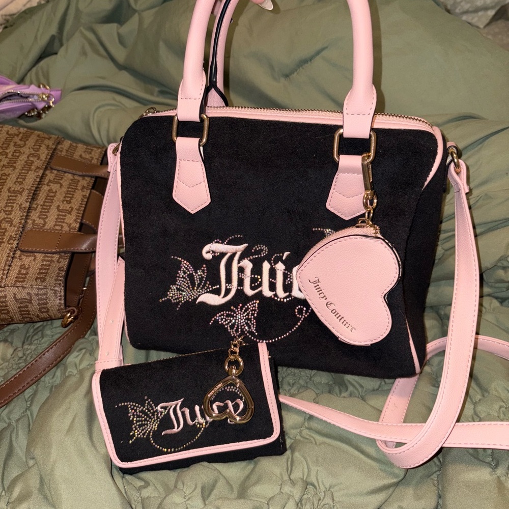 Juicy Couture Black and Pink Satchel Set
